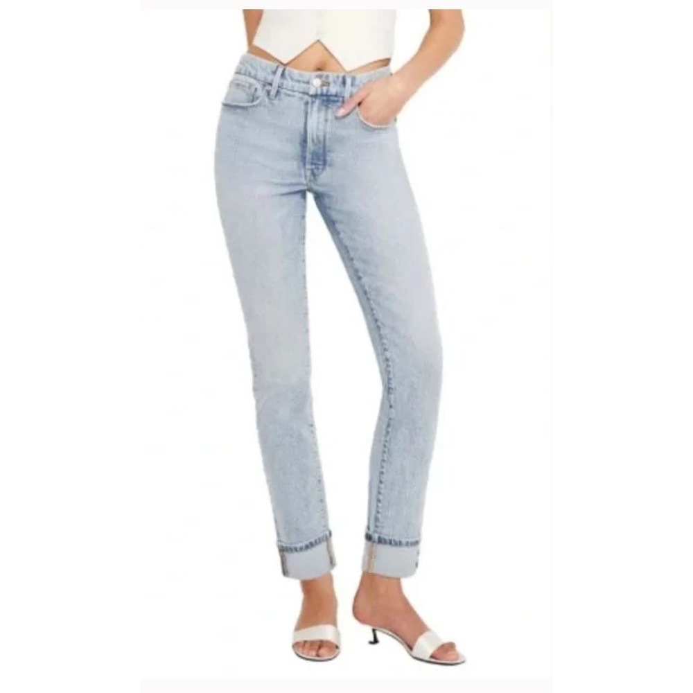 GOOD AMERICAN Good Classic Cuffed High Rise Jeans Light Wash‎ Sz 12/31